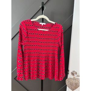 Rose + Olive Red and Black Heart Flare Sleeve Blouse S